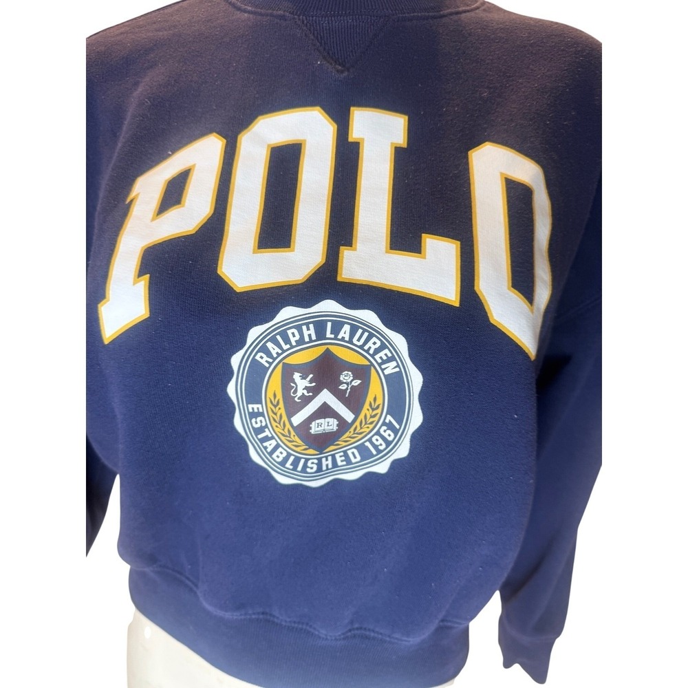 Polo Ralph Lauren Navy Blue Mock Neck Pony Logo Sweatshirt L 12-14 Varsity - Picture 2 of 8